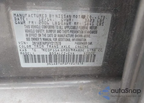 2015 Nissan Sentra S z USA, uszkodzony, nr VIN 3N1AB7AP5FY217578